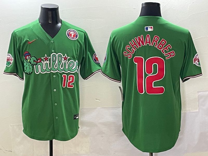 Men Philadelphia Phillies #12 Schwarber Green three generations Joint Name Nike 2025 MLB Jersey style 21->boston red sox->MLB Jersey